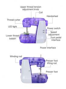 Electric Mini Sewing Machine Desktop With Pedal Home Version Portable Fully Automatic Small Transparent Shell Sewing Machine - Multicolor - View 10