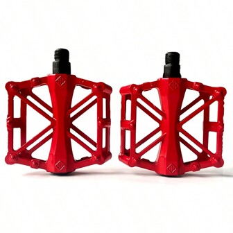 1 Pair Red Aluminum Alloy Mountain Bike Pedals With Anti-Slip Function