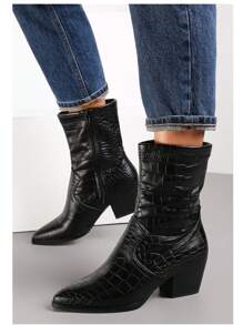 Damen Ankle Boots mit seitlichem Reißverschluss und Absatz im Chunky-Stil