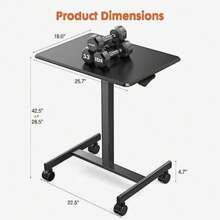 Sweet Furniture Small Mobile Rolling Standing Desk - Overbed Table, Teacher Podium With Wheels, Adjustable Work Table, Rolling Desk Laptop Computer Cart For Home, Office, Classroom - C-質樸棕 - 查看 3