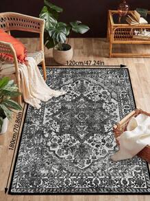 1pc Vintage Distressed Persian Style Rug, Red Bohemian Moroccan Comfortable Polyester, Pink Rug Rectangular Easy Care Washable Area Carpet, Suitable For Living Room, Hallway, Bedside, Sitting Room, Bedroom, Home Decor - Multicolor - View 2