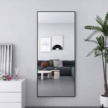 Comanlai Body Mirror Tempered Glass Makeup Mirror Large HD Wall Mirror With Hooks For Living Room Bedroom And Dressing Room Mirror 180x80cm Black Rectangular Frame - 黑色 - 查看 2