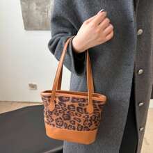 Borsa shopper alla moda con stampa leopardata per donna, borsa a spalla di grande capienza alla moda, adatta per autunno/inverno