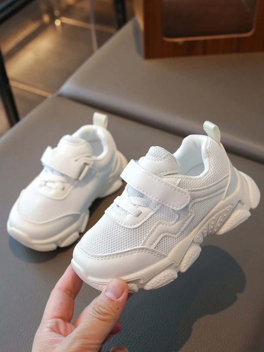 1 双春秋新款儿童透气网眼白色运动鞋，防滑软底 - 米色 - 查看 1