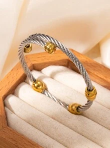 1 件时尚不锈钢 18K 镀金女士混合金属袖口手镯 - 扭曲可堆叠，适合日常和特殊场合，理想的礼物