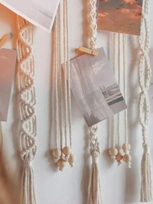 1 pieza, Expositor de fotos de pared de macramé con pinzas, marco de fotos collage estilo bohemio con cuentas de madera, guirnalda de fotos con pinzas, regalo para dormitorio, apartamento, sala de estar, aula