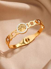 1pc Popular Stainless Steel Vacuum Plating Tree Of Life Bracelet, Simple And Versatile High-End Luxury, Exquisite And Creative, Ideal For Daily, Valentine's Day And New Year Gift,Mom,Mother,Mother's Day,Gift