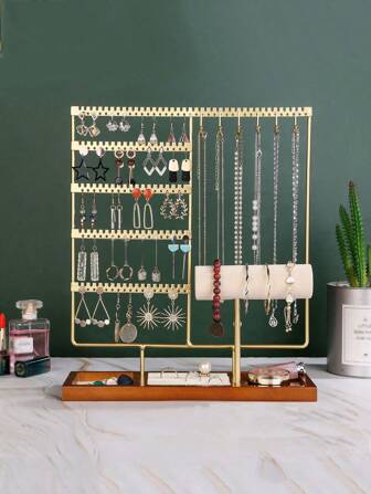 1 pieza Soporte de exhibición desmontable de escritorio/mostrador de madera para aretes, organizador de collares y joyería, regalo para mujeres, viajes de verano, regreso a la escuela