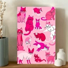 Canvas Poster, Pink Cat Behavior Illustration , Canvas Wall Art, Artwork Wall  For Gift, Bedroom, Office, Living Room, Cafe, Bar, Wall Decor, Home And Dormitory Decoration