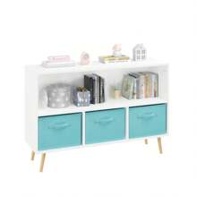 MERAX Kids Bookcase With Collapsible Fabric Drawers, Children's Book Display, Toy Storage Cabinet Organizer - White+Blue - View 7