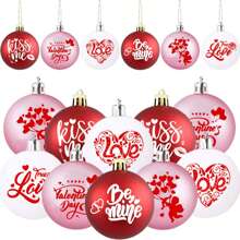 Valentine's Day Ball Ornaments Set, 12Pcs Hand-Painted Pattern Tree Shatterproof Ball Pendants - Pink - View 1