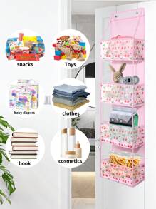 Estantería colgante de pared de 4 niveles con patrón de cerezos rosas, gran capacidad con ventana transparente, adecuada para habitación, baño, armario, dormitorio, dormitorio, puede almacenar pañales, juguetes - Amor cereza-rosa - Ver 3