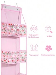 Estantería colgante de pared de 4 niveles con patrón de cerezos rosas, gran capacidad con ventana transparente, adecuada para habitación, baño, armario, dormitorio, dormitorio, puede almacenar pañales, juguetes - Amor cereza-rosa - Ver 6