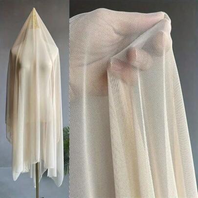 Tecido de malha elástica cor creme - Body transparente, material de designer faça você mesmo, 63 polegadas de largura x 36/108/180 polegadas de comprimento, peso quadrado de 40 GSM