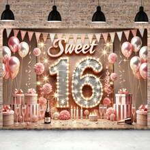 16 岁生日派对背景横幅 - 涤纶背景布，适用于 16 岁生日庆祝活动，可重复使用的活动用品，无需电力，包含 1 件 - 1PCS - 查看 4