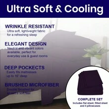 6-Piece Ultra Soft Cooling Bamboo Bed Sheet Set With Deep Pockets - Eggplant - View 6