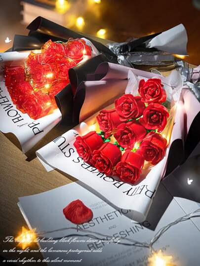 1/2/6/10PCS-永恒玫瑰积木，缓解压力的 DIY 玩具，永恒的爱情表达，快乐的互动礼物，非常适合动手玩耍