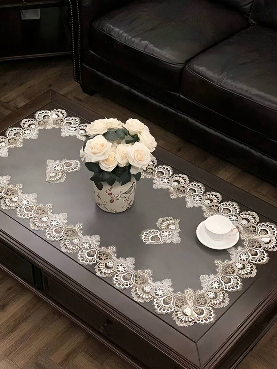1pc Polyester Lace Edged Square Mesh Tablecloth, Boho Style, Heat Resistant, Dust-Proof, Suitable For Daily Home Decor, Holidays, Weddings, Parties - Two-color Phoenix Tail - View 1