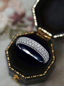1pc 925 Sterling Silver Band Ring Paved Full Of Shining Zirconia Suitable For Men And Women Match Daily Outfits Party Accessory  Ring Fine Jewelry Gifty