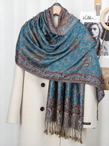 1 件女士奢华佩斯利花卉刺绣流苏围巾，时尚围巾，优雅舒适，四季皆宜，适合日常穿着 - 佩斯利花紋刺繡披肩 - 查看 15