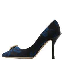 Zapatos de tacón de punta con brocado floral - Azul - Ver 6