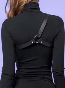 1 件朋克性感可调节恋物肩带黑色仿皮装饰束缚带适合日常穿着和舞台表演 - 黑色 - 查看 3