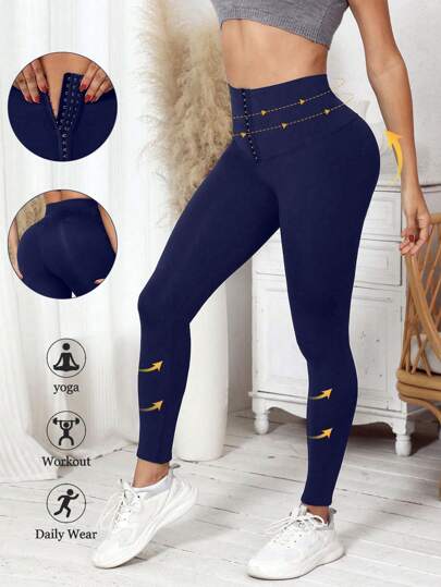 Summer Workout 1pc High Waisted Double Button Elastic Slimming High Waist Pants, Suitable For Casual, Fashion, Holiday, Sports, Yoga, Workout