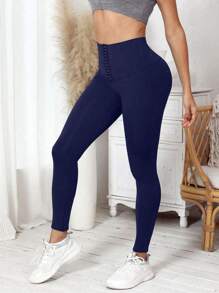 夏季运动单件高腰双扣弹力修身高腰裤，适合休闲、时尚、度假、运动、瑜伽、健身