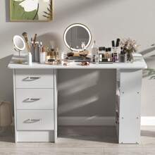 47.24" Vanity Desk With 3 Drawers,3 Open Storage Shelves, Simple Makeup Vanity Table,Modern Dressing Table For Bedroom,Dressing Room,Dresser For Bedroom,Bedroom Furniture,White/Black - 白色 - 查看 8