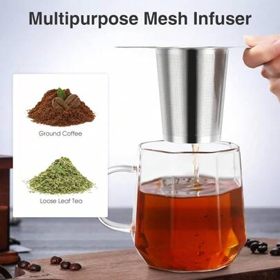 2pcs Set Stainless Steel Tea Infuser With Extra Fine Mesh & Double Handles - Large Capacity For Perfect Loose Leaf Tea & Coffee Brewing, Hangs On Teapots, Mugs, Cups