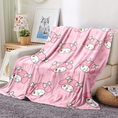  1pc Sanrio Cartoon Print Flannel Blanket - Modern Style, Machine Washable, Stain-Resistant, Soft & Warm, All Season, Sofa, Bed, Office, Travel, Gift Blanket, Multifunctional Throw