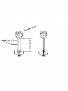 1 Pair Of 16G Stainless Steel Round Heart Five-Pointed Star Zirconia Lip Stud Nose Stud Lip Stud Monroe Lip Ring Spiral Earrings