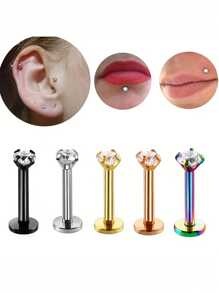 1 Pair Of 16G Stainless Steel Round Heart Five-Pointed Star Zirconia Lip Stud Nose Stud Lip Stud Monroe Lip Ring Spiral Earrings