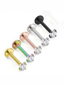 1 Pair Of 16G Stainless Steel Round Heart Five-Pointed Star Zirconia Lip Stud Nose Stud Lip Stud Monroe Lip Ring Spiral Earrings