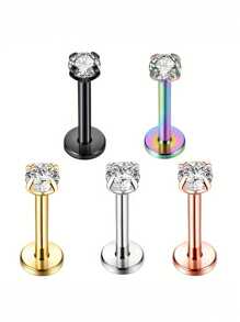 1 Pair Of 16G Stainless Steel Round Heart Five-Pointed Star Zirconia Lip Stud Nose Stud Lip Stud Monroe Lip Ring Spiral Earrings