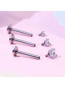 1 Pair Of 16G Stainless Steel Round Heart Five-Pointed Star Zirconia Lip Stud Nose Stud Lip Stud Monroe Lip Ring Spiral Earrings