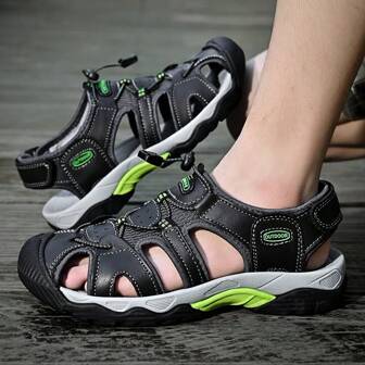 Men's Summer Outdoor Hiking Non-Slip Soft Bottom Sandals, Waterproof Toe Protection, Middle-Aged Sports Beach Shoes