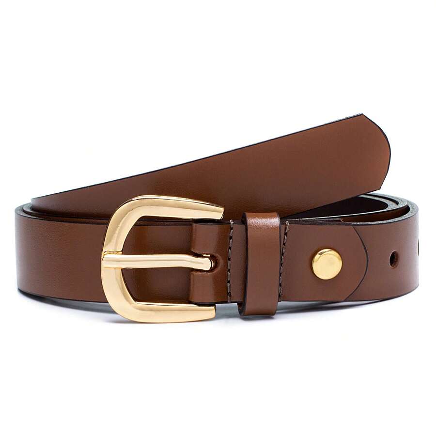 Cinto Feminino de Couro 25mm com Fivela Dourada - Preto, Marrom e Caramelo - 25523