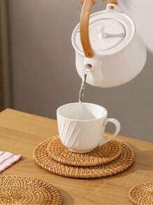 1 件手工编织藤条杯垫、隔热垫 - 桌上编织藤条三脚架垫、耐热藤条杯垫 - 圆形编织垫，用于盛放热盘、杯子、锅碗瓢盆、餐垫、隔热垫、异国手工工匠茶壶杯垫 - 彩色 - 查看 5