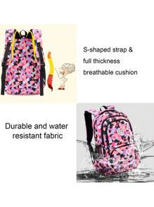 3pcs/Set Geometric Print Schoolbag For Girls, 15.6 Inch Laptop Backpack, Large Capacity Lightweight Travel Bag, Dual-Zipper Closure, Suitable For Daily Use And Travel, Back To School Gift - A - View 7
