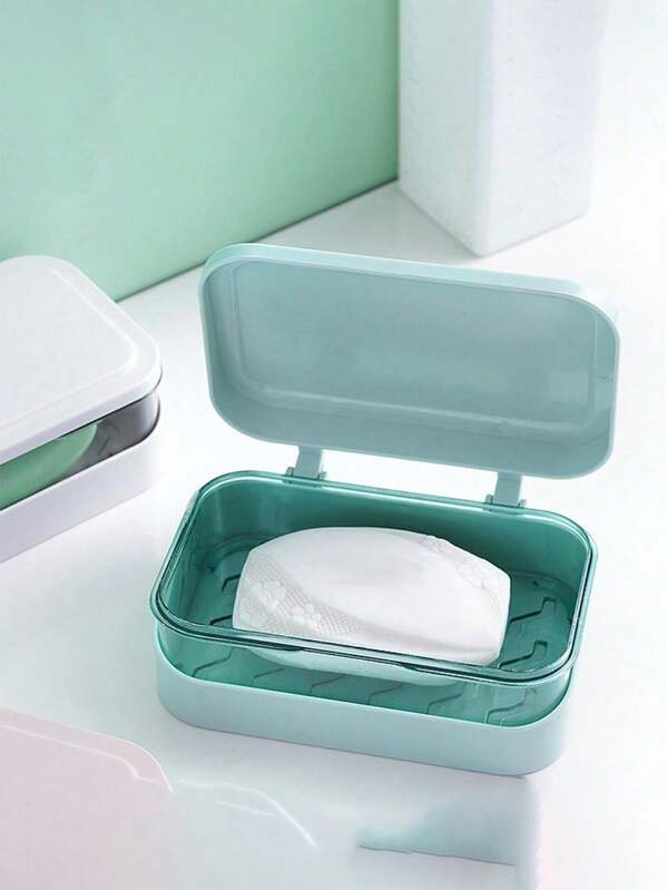 Porta-sabonetes com furo de drenagem, saboneteira criativa de camada dupla para banheiro, viagens e uso doméstico. Caixa de sabonete dobrável com dreno. Caixa de sabonete adequada para casa, acampamento, viagens e moda. Caixas de sabonete, itens essenciais para viagens, decoração de banheiro e verão, volta às aulas.