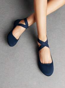 Women Flats Shoes Elastic Crossover Ankle Straps Ultra Soft Comfortable Dress Casual Elegant Style Party Dancing Ballet Flats - 海軍藍 - 查看 2
