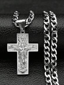 Stainless Steel Cross Jesus Pendant Necklace For Men Gold Hip Hop Chain Cross Necklace Jewelry Accessory Gift
