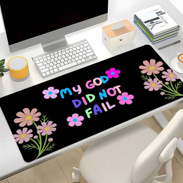 1pc Floral Desk Mat Quote Patterns Large Office Desk Accessories Rubber Base Mousepad Mouse Pad With 35.4x15.7 Inch Stitched Edge Non-Slip XL Mouse Mat As Festival Gift For Mom Dad Back To School