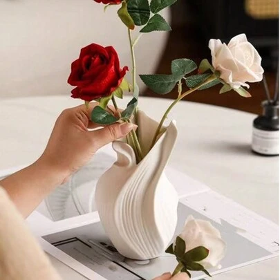 1pc 创意陶瓷花瓶带储水旋转美学装饰高端客厅玄关桌面干花摆件酒店装饰家居装饰