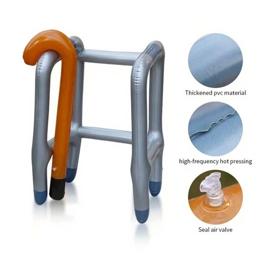2 Pcs/Set Inflatable Walker And Cane, Outdoor Game Accessories, Retirement Party Decorations And Tricks Gift For Elderly