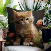 MEMNUN 1pc, Chic Cute Adorable Big-Eyed Cat Pattern Pillowcase 17.7x17.7inches - Soft, Cozy And Cuddly Home Decor Accent - Animal Theme Couple Lovers Pillow Cover For Bedroom, Holiday Decoration, And Architectural Collectible Accessory (Pillow Core Not Included) Gifts Birthday Graduation