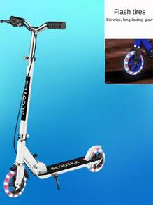 A Scooter; Scooter, Commuter Bike, Flash Tires, Foldable, Front And Rear Dual Brakes, Adjustable Height, Frosted Particle Pedals