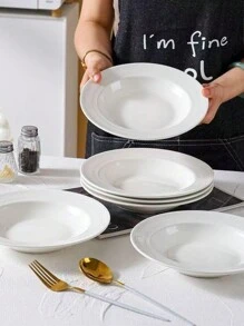 High-End Grass Hat Shaped Western Style Plate, Retro Pasta/Salad Plate, Minimalist Tableware, Shallow Soup Bowl With Aesthetic Design - White - View 3