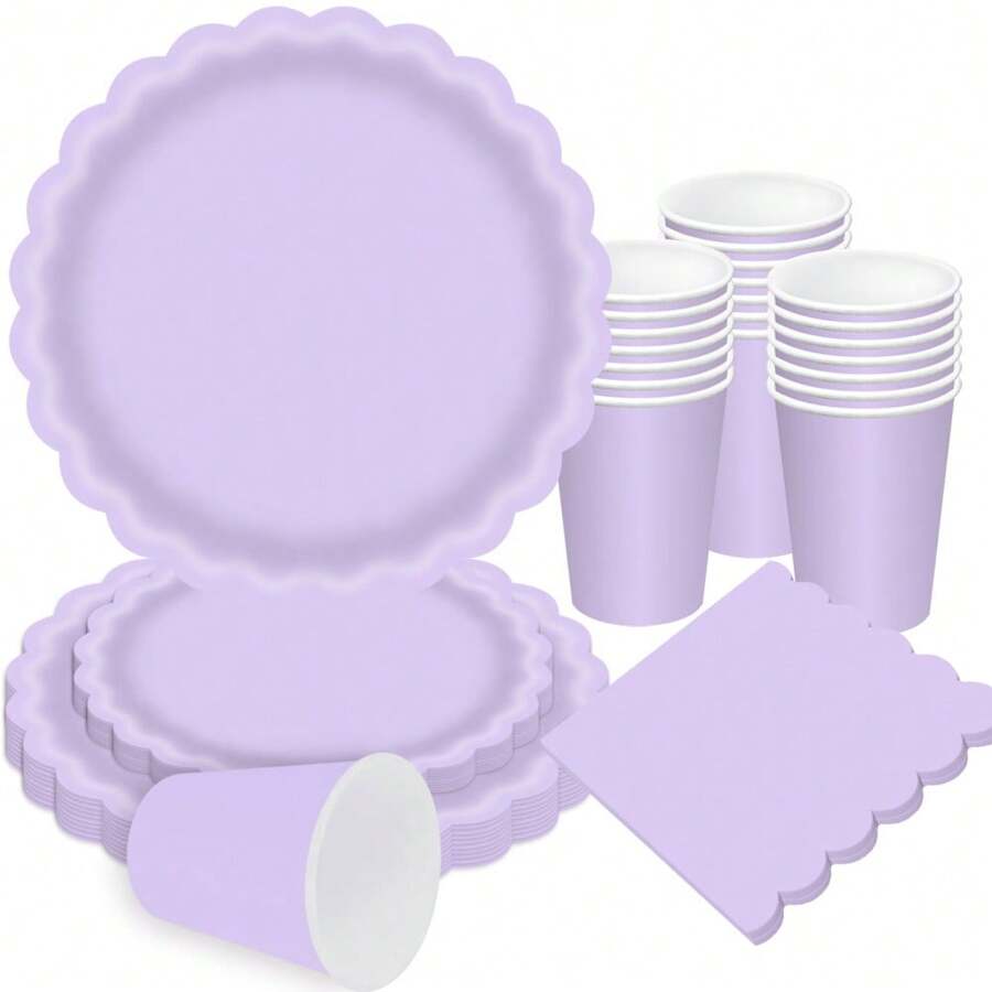 10 件/20 件/40 件，薰衣草纸盘和餐巾，浅紫色蕾丝派对用品，包括生日派对、婚礼、生日用的浅紫色盘子和餐巾，